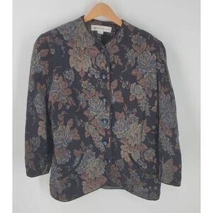 Vintage Adele Simpson Womens Jacket Wool Button Front Floral Black XL Read